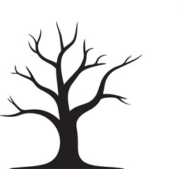 A black and white silhouette of a large tree. Tree element to create a group of plants somewhere
