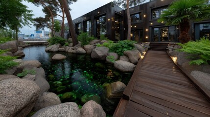 Garden with integrated water purification in panoramic setup
