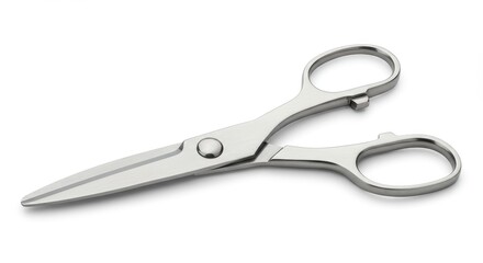 Obraz premium Photo of Shiny Silver Scissors Isolated on White Background Professional Tool