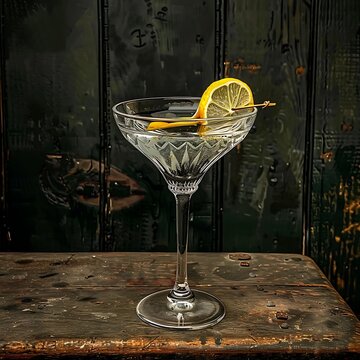 A Vesper Martini, James Bond's Cocktail, with Gin, Vodka, Kina Lillet, and a Lemon Peel