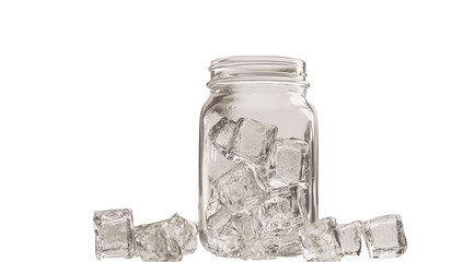 Clear glass mason jar filled with ice cubes
