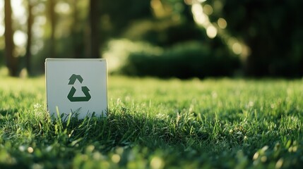 white recycle sign on green grassy background