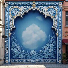 Obraz premium frame on the wall with blue sky