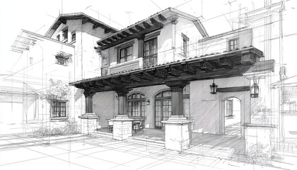 Fototapeta premium Diseño arquitectónico de casa estilo mediterráneo en blanco y negro