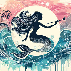 mermaid with abstract background