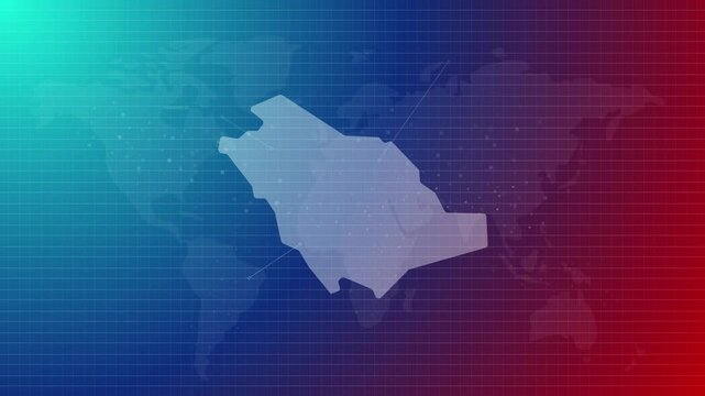 Saudi arabia map futuristic saudi arabian country shape connected global map with blue gradient background