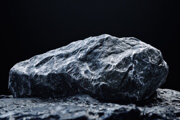 Naklejka premium Snow Rock Closeup Isolated on Black Background. Rough Earth Object