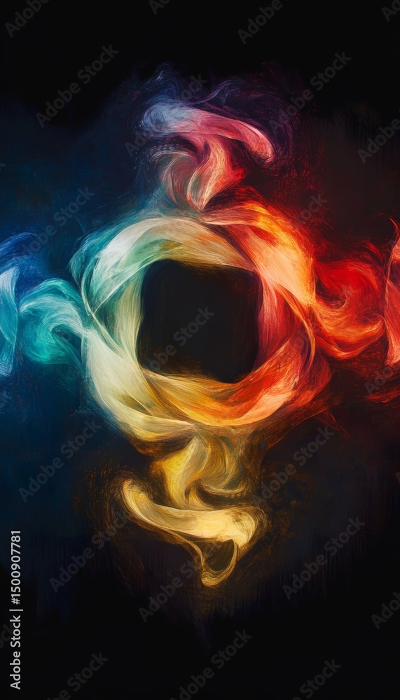 Canvas Prints abstract swirls of vibrant colors in an energetic and visually stunning loop on black