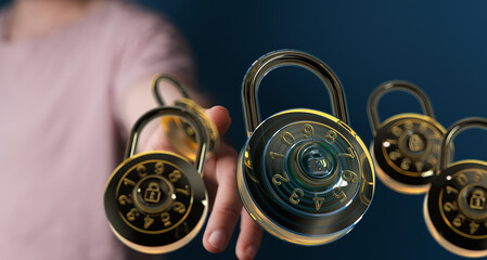 High-quality image of combination locks, representing data security and online protection.