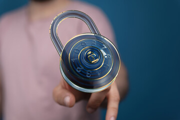 Image of a digital combination lock, symbolizing online security, data encryption, and password...