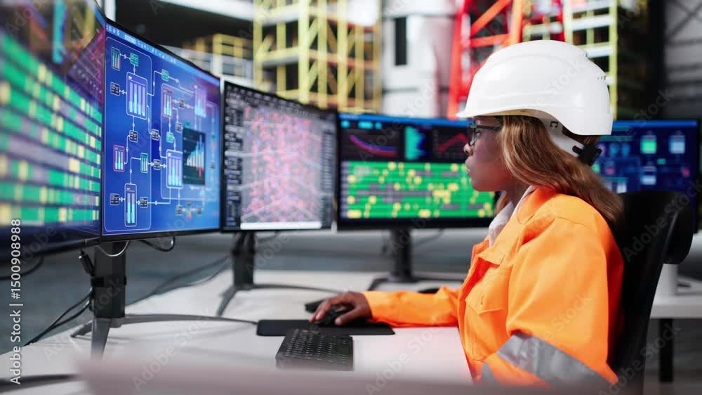 Aufkleber female engineer using scada control