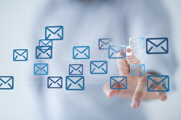 Image of interconnected email icons, representing global communication and network connectivity.