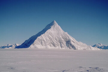 Majestic Antarctic mountains soar under a clear sky and brilliant sunlight, showcasing their breathtaking snowy peaks