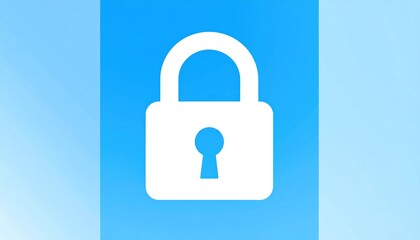 White padlock on blue symbol of security, lock, privacy, and protection