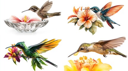 Four Hummingbirds Delicately Detailed Flight