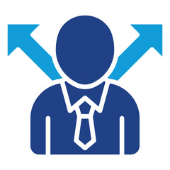 Career Direction - Glyph Dual Tone Blue Fill Icon - A person with arrows pointing left and right, symbolizing career decision-making and choosing a path