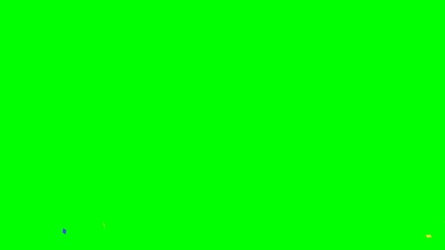 4K flat pop colorful confetti horizontally elongated animation on green screen.
