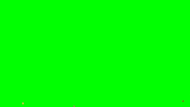 4K flat pop golden confetti horizontally elongated animation on green screen.