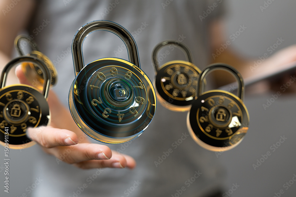 Aufkleber Secure your data!  Image of combination locks representing online security and privacy.