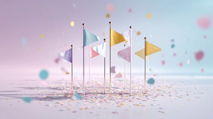Pastel Flags with Confetti Celebration