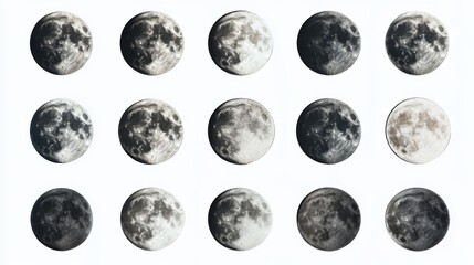 Obraz premium A stunning display of the moon in various phases capturing its beauty and mystery. Each phase reveals a different aspect of this celestial body. Generative AI