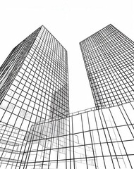 Fototapeta premium Rascacielos Modernos, Perspectiva Inferior, Dibujo Lineal