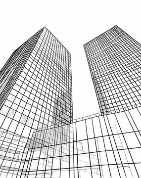 Rascacielos Modernos, Perspectiva Inferior, Dibujo Lineal