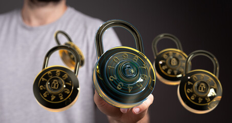 High-quality image of combination locks symbolizing data protection and online security.