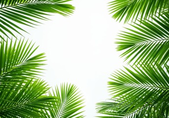 Photo Palm Leaves Forming Natural Frame On White Background