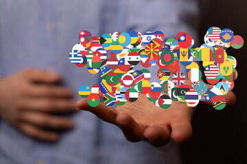 Diverse flags symbolize international cooperation, global unity, and worldwide connections.