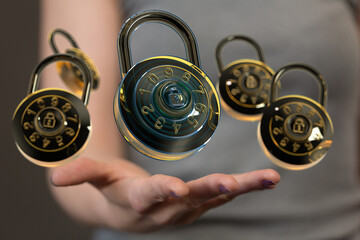 High-quality image of combination locks, symbolizing data protection and online security.