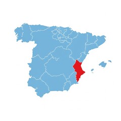 Obraz premium Spain Country Map Highlighting Valencia Region in Red