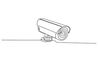 Continuous one line drawing of CCTV video camera surveillance system for monitoring security. Editable vector, One line drawing of CCTV security camera mounted on wall.