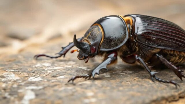 Exoskeleton Texture: Shiny or curved details on the beetle shell.