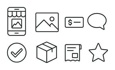 E-commerce and communication icons for online shopping and digital interaction