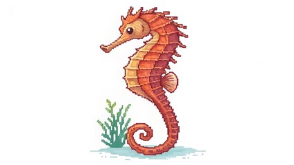 Fototapeta premium Pixel Art of a Cute Colorful Seahorse – Retro Style Marine Animal Illustration