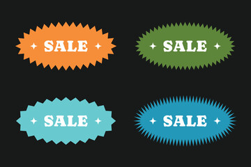 Sale stickers and coupons in Y2K aesthetics, labels for sale tags, vector graphic design elements.