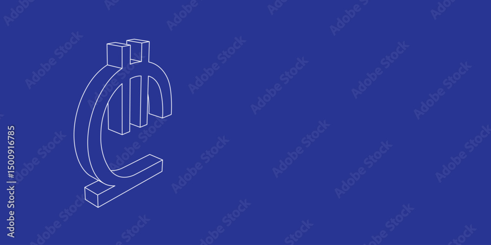 Poster the outline of a large lary symbol made of white lines on the left. 3d view of the object in perspec