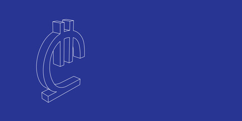 The outline of a large lary symbol made of white lines on the left. 3D view of the object in perspective. Vector illustration on indigo background