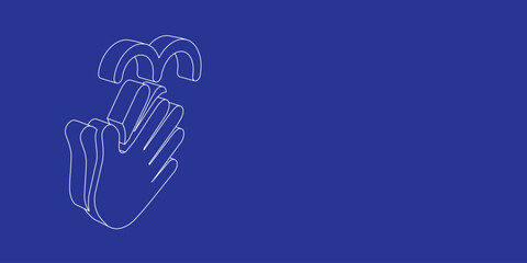 The outline of a large washing hands symbol made of white lines on the left. 3D view of the object in perspective. Vector illustration on indigo background