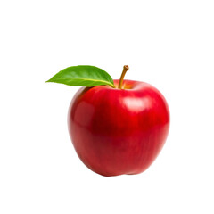 Fresh red apple with leaf isolated on transparent background