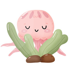 Cute Jelly fish floating in the sea cartoon 
