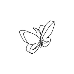 The outline of a large butterfly symbol is made with black lines. 3D view of the object in perspective. Vector illustration on white background