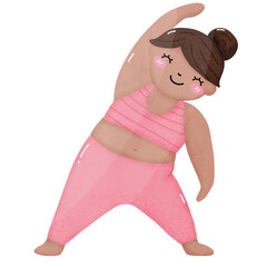 Fat woman in yoga pose cartoon overweight yoga