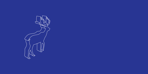 The outline of a large deer symbol made of white lines on the left. 3D view of the object in perspective. Vector illustration on indigo background