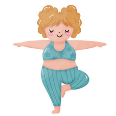 Fat woman in yoga pose cartoon overweight yoga