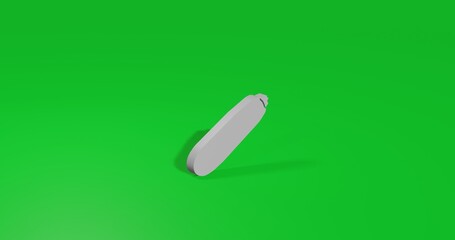 Isolated realistic white zucchini symbol front view with shadow. 3d illustration on green chroma key background