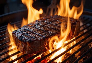 Premium Steak Grilling with Intense Flames