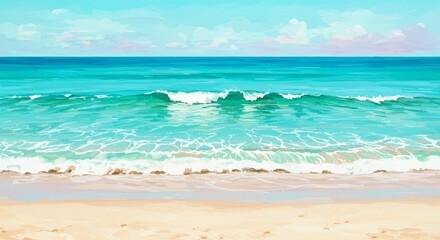 Obraz premium Pixelated Seascape Illustration of Turquoise Ocean and Sandy Beach