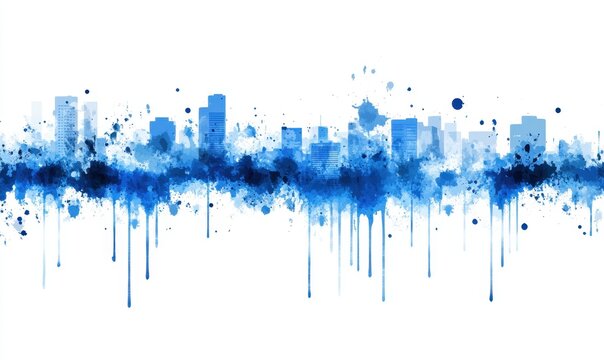 Horizonte urbano abstracto en acuarela azul